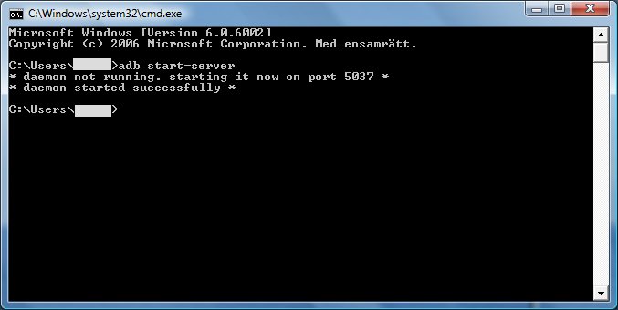 Android SDK ADB server in CMD screen